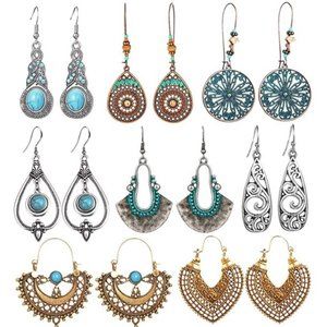 Assorted Bohemian Earrings Leaf Drop Set 16 Pairs